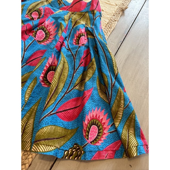 Francis + Benedict Blue Pink Leaves Pleated Skirt African Sz XS Side Zip Pocket - Picture 2 of 10